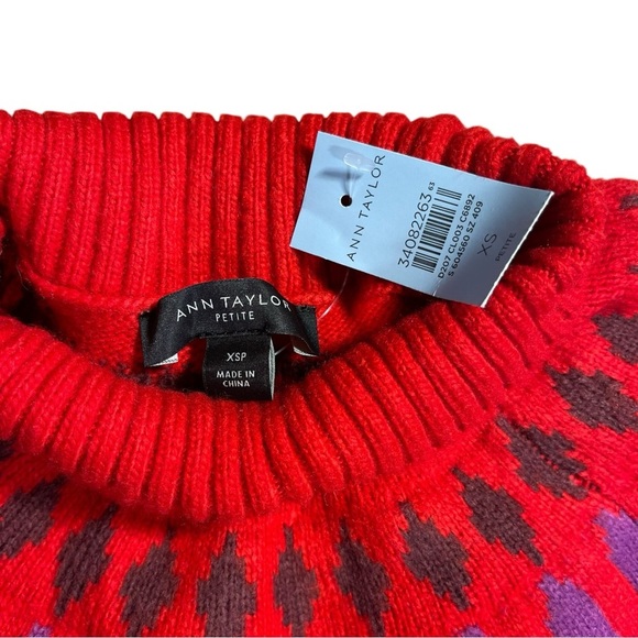 Ann Taylor Petite Fair Isle Red Turtleneck Sweater Women’s Size XSP Wool Blend - Picture 3 of 6